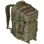 MFH ruksak US Assault digital woodland Batoh ASSALUT je odolný proti vodě s objemem 30l. Všechny prostory jsou uzavřeny robustním 2-pásmovým zipem. Ergonomicky tvarované ramenní popruhy jsou polstrované a nastavitelné. Polstrovaná záda s nastavitelným popruhem kolem pasu. Díky řadě bočních kompresních popruhů dává možnost připojit další zařízení prostřednictvím nylonových popruhů MOLLE a D-kroužků. Batoh je ideální pro vojenství