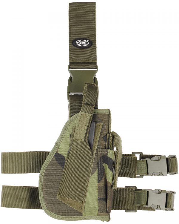 MFH pouzdro pistolové pravé vzor 95 vhodné pro praváky 2 nastavitelné odnímatelné popruhy na nohy se zapínáním na knoflík a odnímatelnou elastickou vložkou