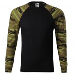 tričko Camouflage vzor 95 M střih s bočními švy úzký lem průkrčníku z žebrového úpletu 1:1 s 5 % elastanu vnitřní část průkrčníku začištěna páskou v barvě 01 dlouhé raglánové rukávy v barvě camouflage Single Jersey