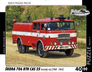 puzzle Truck Škoda 706 RTH CAS 25 hasičský vůz-40 dílků PUZZLE TRUCK 05 - ŠKODA 706 RTH CAS 25 HASIČSKÝ VŮZ (1960 - 1964) 40 DÍLKŮ   Rozměry deskového puzzle: 37 cm x 29 cm Materiál: originál puzzle lepenka o síle 2 mm Rozměry balení: 37 cm x 29 cm Rozměry jednotlivých dílků: cca 4 x 5 cm Počet dílků: 40   Nevhodné pro děti do 3 let!!!  Sběratelská série EDICE RETRO-AUTA -TRUCK. Puzzle z této edice jsou nejen ideálním dárkem pro všechny automobilové nadšence