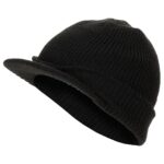 MFH čepice Jeep Cap černá čepice Jeep Cap s kšiltem   replika dnes již legendární vojenské US zimní čepice „jeep cap“ oproti originálu je zhotovena s hrubším úpletem materiál: 100% acryl plastové vystužení šťítku univerzální velikost