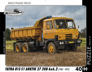 puzzle Truck Tatra 815 S1 Arktik 27 208 6x6.2 (1982-1997)-40 dílků Rozměry deskového puzzle: 37 cm x 29 cm Materiál: originál puzzle lepenka o síle 2 mm Rozměry balení:37 cm x 29 cm Rozměry jednotlivých dílků: cca 4 x 5 cm Počet dílků:40 Nevhodné pro děti do 3 let!!!   Sběratelská série EDICE RETRO-AUTA -TRUCK. Puzzle z této edice jsou nejen ideálním dárkem pro všechny automobilové nadšence