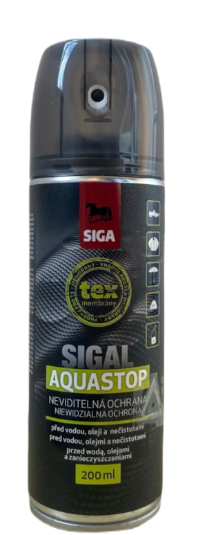 impregnace Siga Aquastop/200ml Univerzální impregnace vhodná pro Tex-membrány  Ošetřující a ochranná směs na bázi FC-chemikálií vytváří po nástřiku tenký film