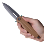 ANV Knives nůž ANV-Z400 BB DLC černá/hladké ostří G10 písková/Liner Lock Sebejistá elegance doplněná o aristokratické linky dává modelu Z400 právem nadvládu nad zbytkem našich zavíráků.   Dýkovité ostří vyrobené z oceli Sleipner