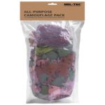 Mil-Tec sada maskovací ALL-Purpose Camouflage Maskovací sada pro všeobecné použití. Je vyroben výhradně z odolného polyesteru 174 g/m2 pro vysokou odolnost a nízkou hmotnost. Je ideální pro rozšiřování a přizpůsobování maskovacích kabátů za účelem vytvoření oblečení na míru pro individuální potřeby a podmínky použití.  Sada obsahuje 315 maskovacích prvků ve tvaru listu a 30 metrů umělé trávy