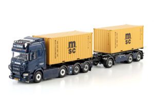 WSI Models model Scania 8x2+přívěs 3a+2x kontejner Van Suijdam kovový sběratelský model v měřítku 1:50 výrobce WSI models