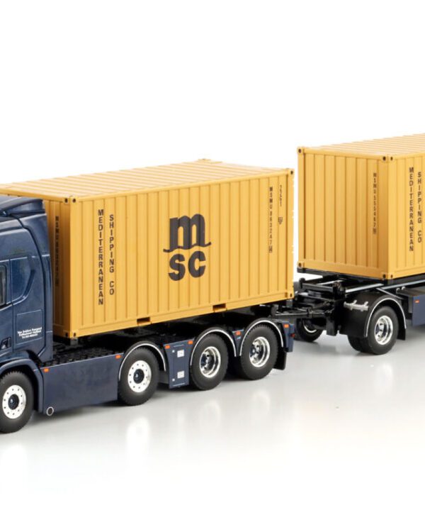 WSI Models model Scania 8x2+přívěs 3a+2x kontejner Van Suijdam kovový sběratelský model v měřítku 1:50 výrobce WSI models