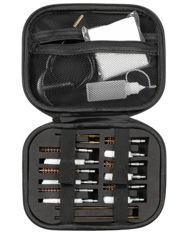 MFH sada čistící pro pistole 1 mosazná čisticí tyč 2-dílná s rukojetí tvaru T 1 čisticí kabel 6 bronzových drátěných kartáčů pro ráže .22