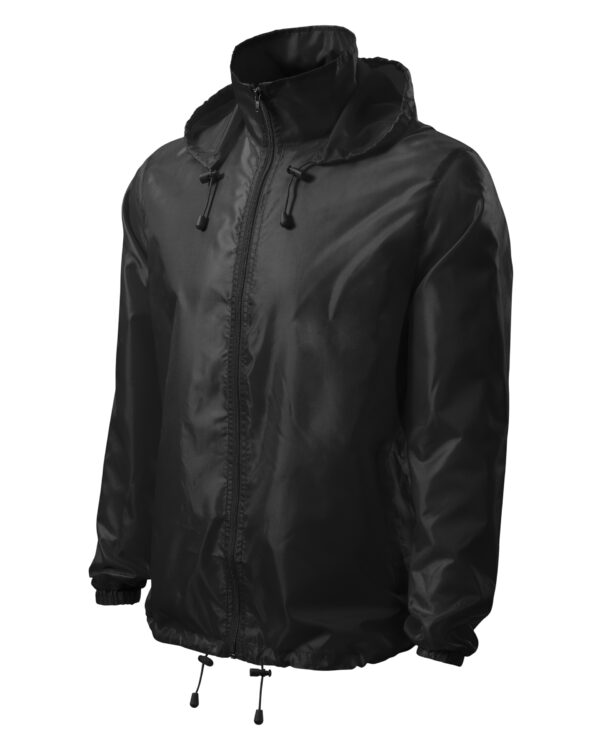 větrovka Windy černá XXL lehký větruodolný materiál celopropínací spirálový zip skrytá kapuce v límci kapuce a dolní lem na stažení elastickou šňůrkou lištové kapsy samostatná kapsička na zip pro skladné uložení plátnová vazba