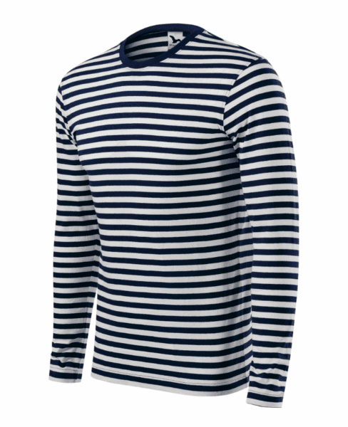 tričko námořnické pánské dlouhý rukáv XXXL pruhy v kombinaci bílá a námořní modrá střih s bočními švy průkrčník lemován žebrovým úpletem 1:1 s 5 % elastanu vnitřní část průkrčníku začištěna páskou z vrchového materiálu zpevnění ramenních švů páskou dlouhé rukávy